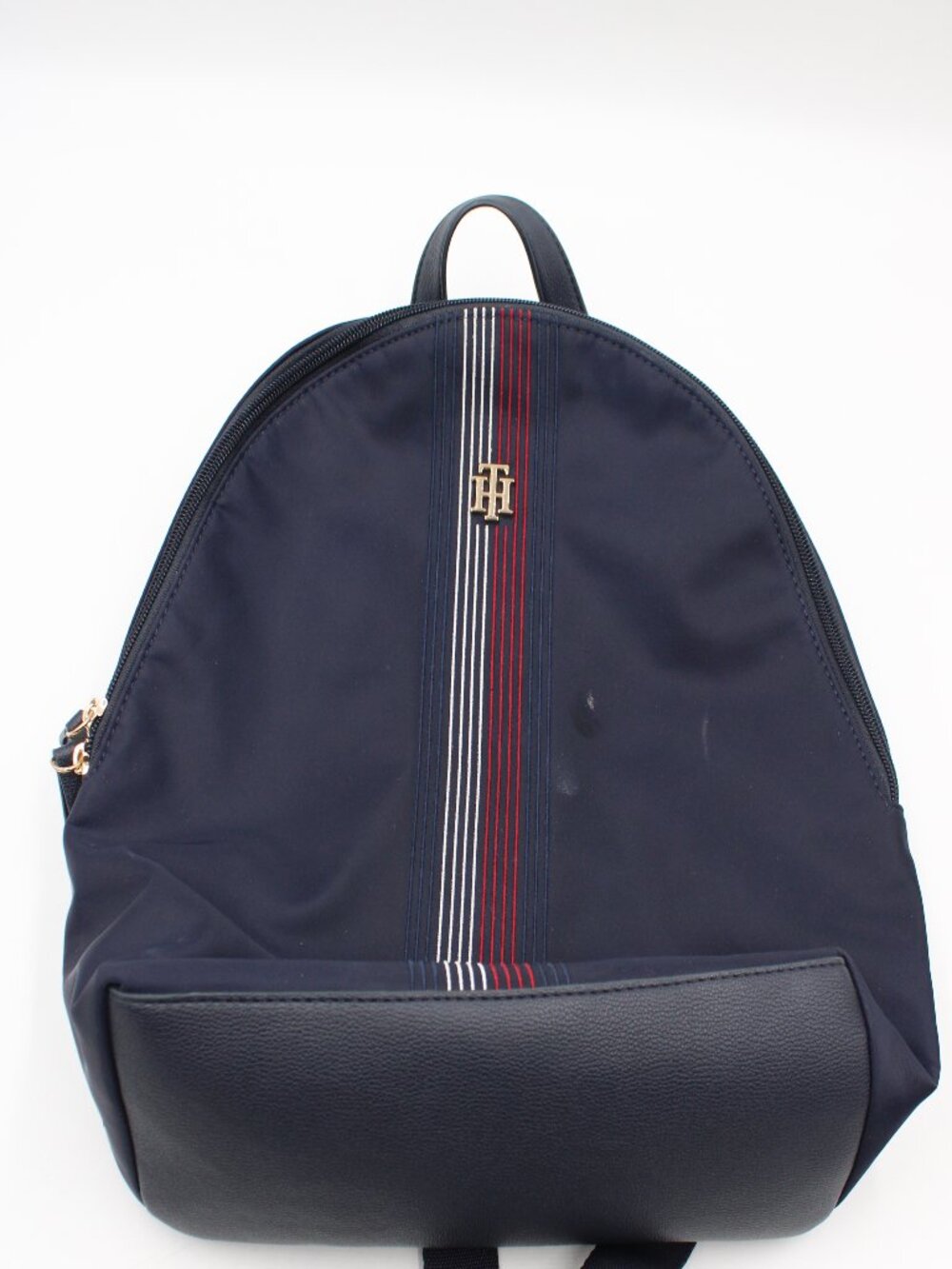 Tommy Hilfiger Navy Blue Backpack Zip Gold Hardware Logo 12"x10.25"x4.5"